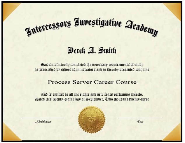 Process Server Diploma Certificate